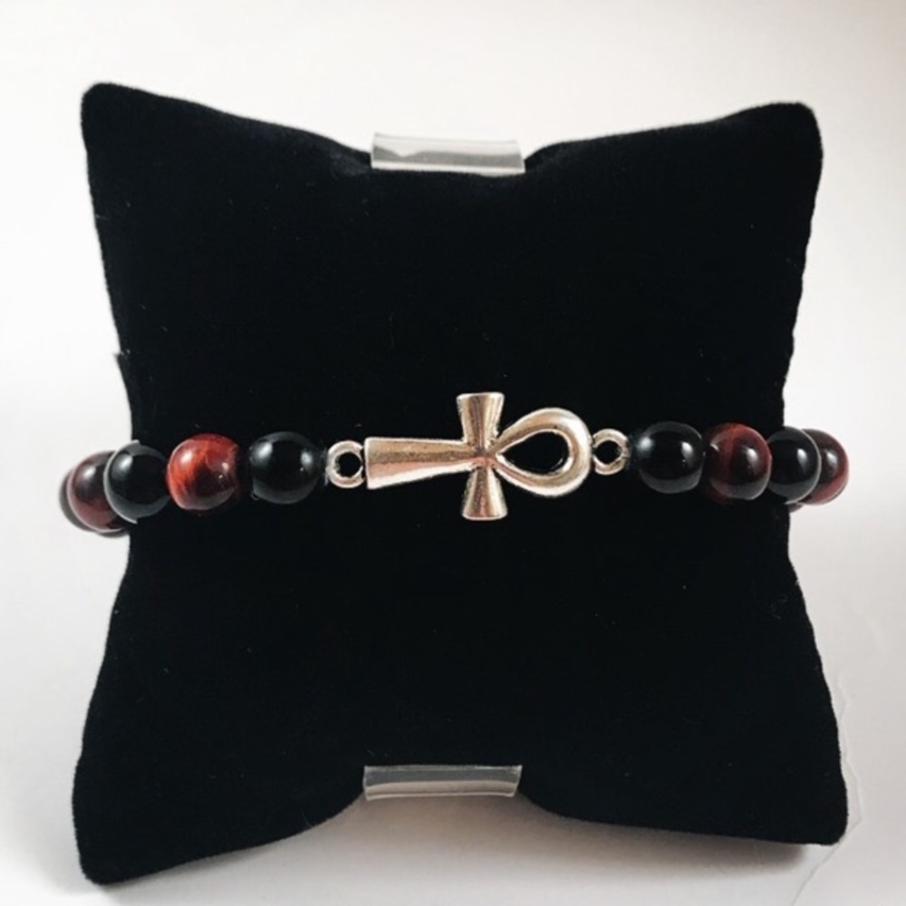 Men or women red tiger eye onyx ankh bracelet - Picture 4 of 6